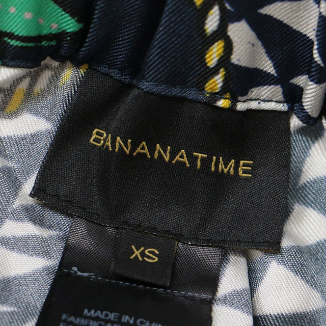 BANANA TIME バナナタイム パンツ ボトムス ズボン ネイビー 紺 XS ロング ワイド タック バックウエストゴム プリント ロープ 地図 22春夏 おしゃれ シンプル 着回し カジュアル ブランド ゆったり 楽ちん Aライン 【レディース】【美品】