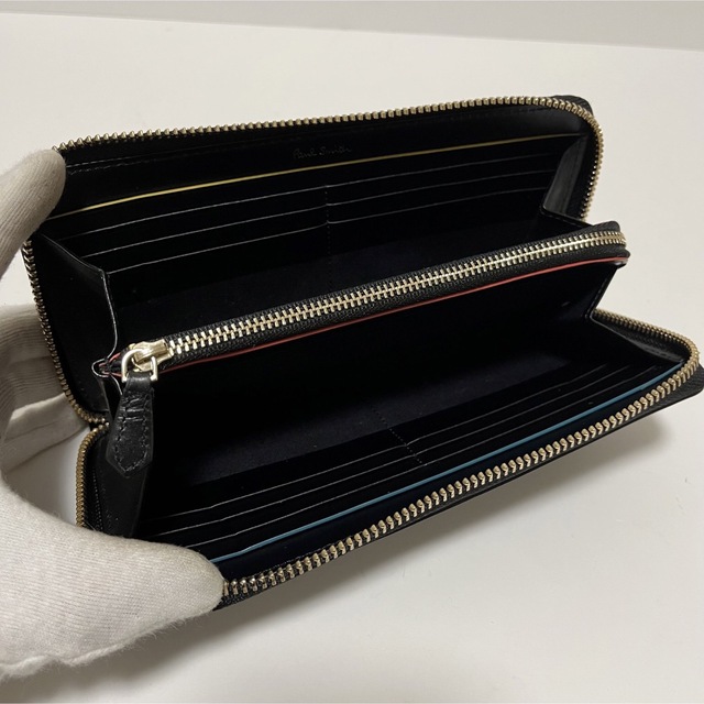 安い 激安 プチプラ 高品質 美品✨Paul Smith インセットストライプ センター ラウンド 長財布 黒 Paul Smith Collection ラウンドジップ ブラック 美品
