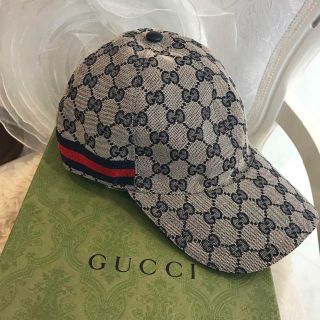 グッチ(Gucci)の★ほぼ未使用★GUCCI GGキャンバス　ベースボールキャップ　ネイビー(キャップ)