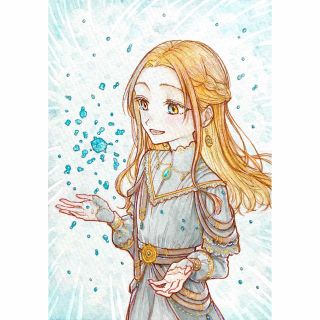 【額付き】手描きイラスト オリジナル 創作 L版サイズ 青 女の子 橙 オレンジ(アート/写真)