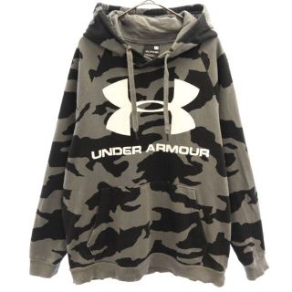 アンダーアーマー(UNDER ARMOUR)のアンダーアーマー プリント スウェットパーカー XXL ブラック×グレー UNDER ARMOUR 裏起毛 ビッグサイズ プルパーカー メンズ 【中古】  【230329】(パーカー)