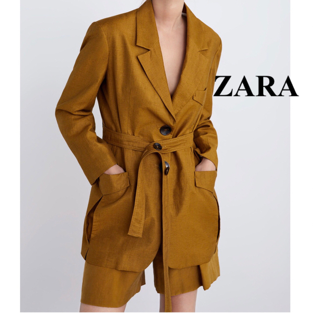 ZARA(ザラ)の未使用★ZARAリネン混テーラードオーバーサイズジャケットXS/ゴールデンBR レディースのジャケット/アウター(テーラードジャケット)の商品写真