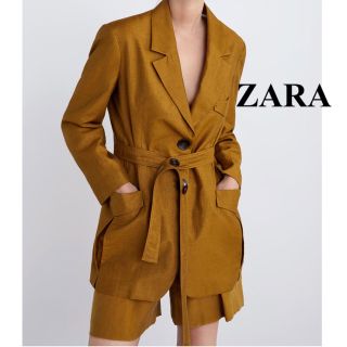 ザラ(ZARA)の未使用★ZARAリネン混テーラードオーバーサイズジャケットXS/ゴールデンBR(テーラードジャケット)