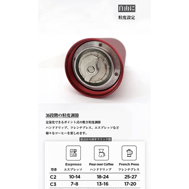 TIMEMORE 栗子C3 手挽きコーヒーミル 手動式 限定版 赤-eastgate.mk