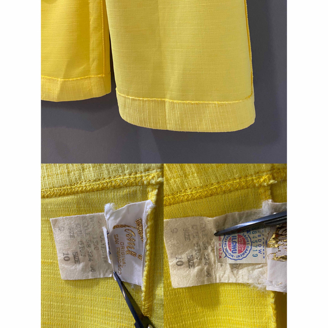 ビンテージ 70s USAヒッピー イエロー 黄色 センタープレス フレアパンツ レディースのパンツ(カジュアルパンツ)の商品写真