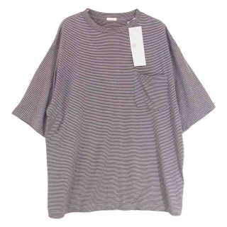 コモリ(COMOLI)のCOMOLI コモリ 21SS T01-05006  ウール天竺 クルーネック ボーダー 半袖 カットソー Tシャツ ネイビー系 3【美品】【中古】(Tシャツ/カットソー(半袖/袖なし))