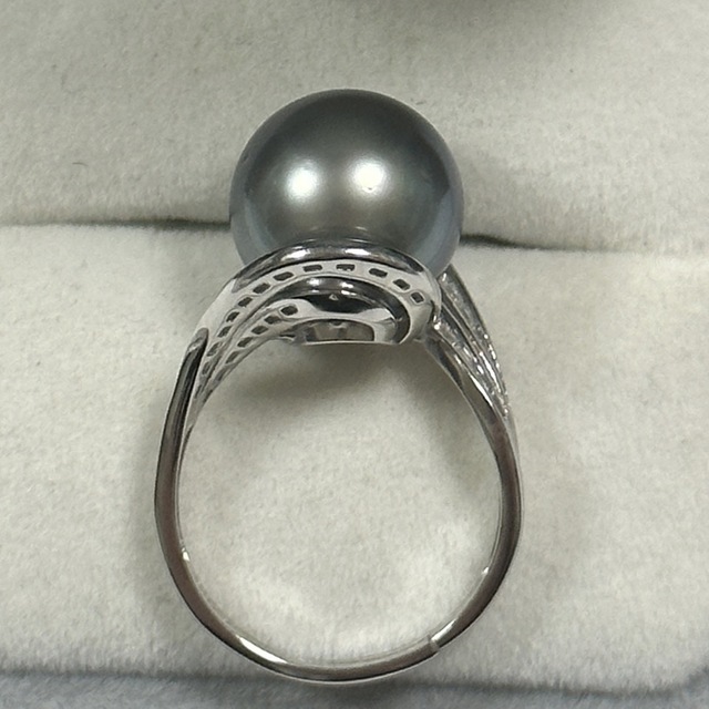 タヒチ黒蝶真珠リング　指輪　大玉　天然色　本真珠　12.9mm