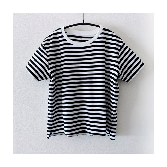 無印良品　綿スムースクルーネックボーダーＴシャツ婦人Ｍ・黒×ボーダー レディースのトップス(Tシャツ(半袖/袖なし))の商品写真