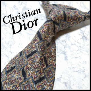クリスチャンディオール(Christian Dior)の美品 ディオール ブランドネクタイ グレー オーナメント シルク ビジネス(ネクタイ)