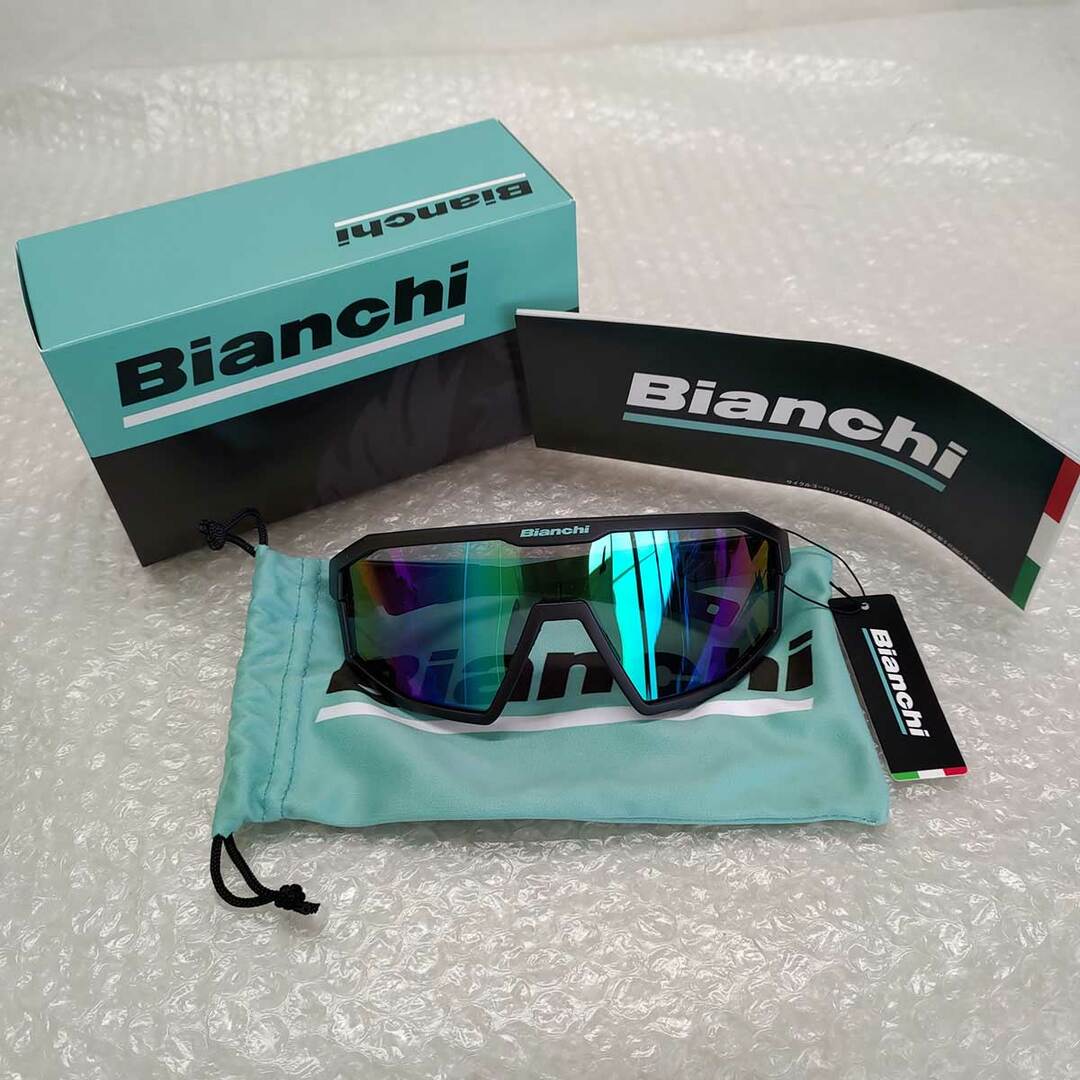 【未使用】Bianchi ビアンキ 一眼フルリム  ロードバイク サングラス ブラック/チェレステ 定価22000円 JP213R2901 メンズ