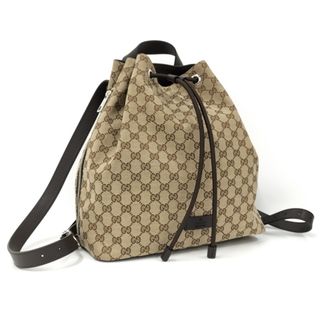 グッチ(Gucci)のGUCCI リュックサック GGキャンバス レザー ベージュ ブラウン(リュック/バックパック)