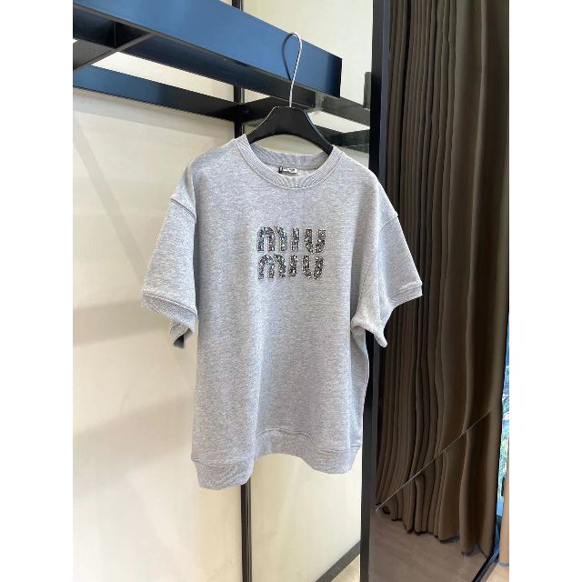 変更OK miumiu キラキラロゴ Tシャツ コットン100%360g - Tシャツ(半袖