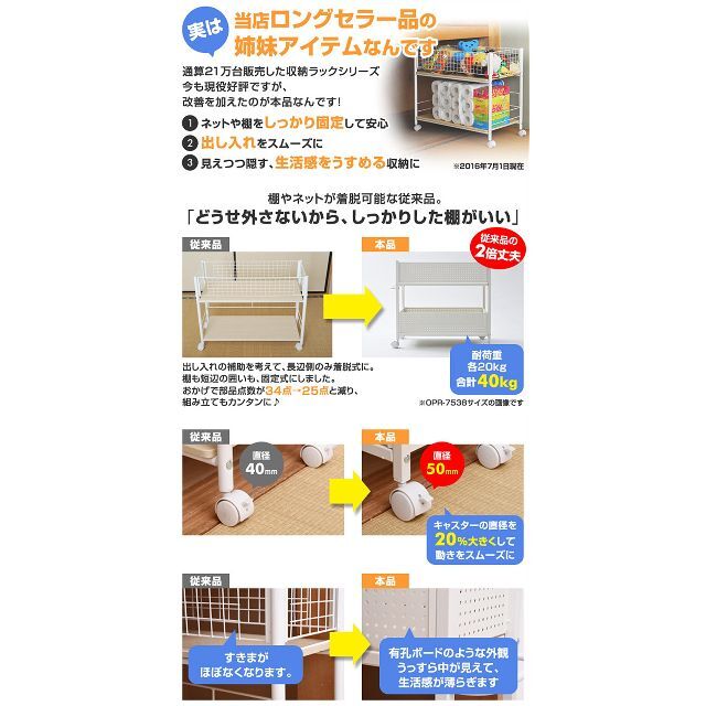 山善 押入れクローゼット収納 ラック 幅26×奥行69×高さ64.5cm 取っ手