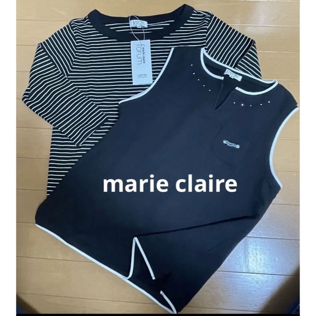 Marie Claire(マリクレール)の✨新品　marie claire  マリー・クレール8部袖Tシャツ・ベスト　2✨ レディースのトップス(アンサンブル)の商品写真