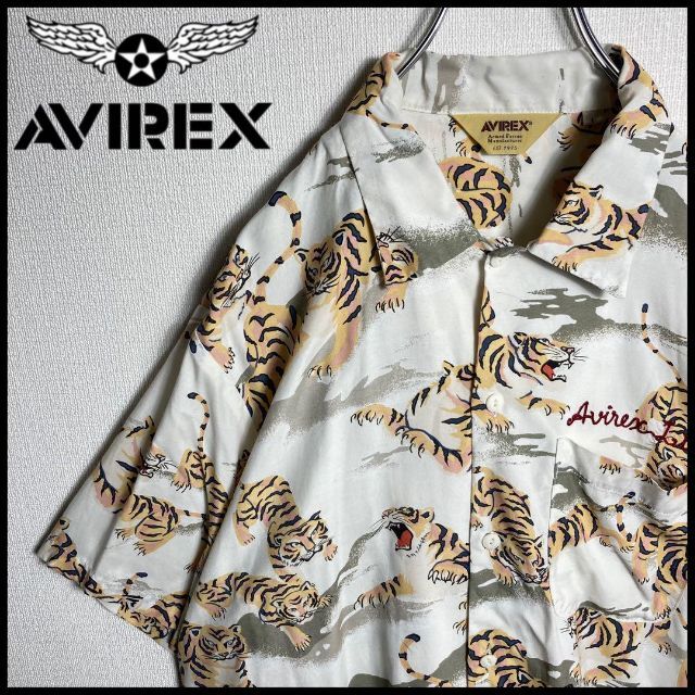 【人気Lサイズ】AVIREX　ワンポイント刺繍ロゴ　半袖シャツ　虎　タイガーのサムネイル