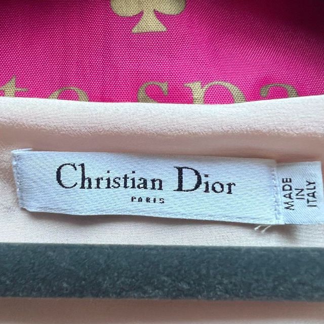 【美品】Christian Dior サテンドレス ピンク 半袖 膝丈 ギャザー