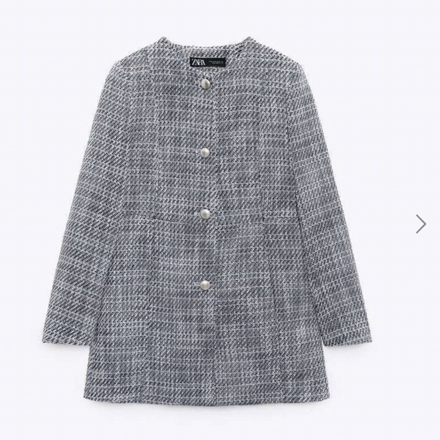 ZARA(ザラ)のZARA ロングストラクチャーブレザー　ツイードジャケット　S レディースのジャケット/アウター(ノーカラージャケット)の商品写真