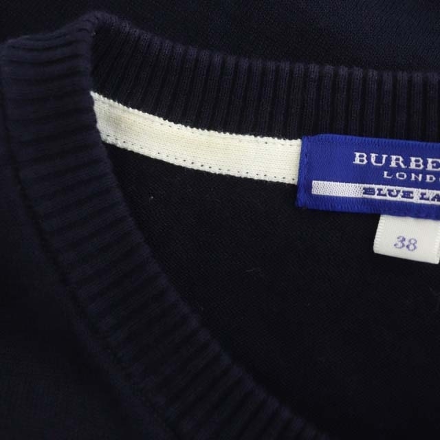 BURBERRY BLUE LABEL(バーバリーブルーレーベル)のバーバリーブルーレーベル バイカラーニットカーディガン 七分袖 38 紺 白 レディースのトップス(カーディガン)の商品写真