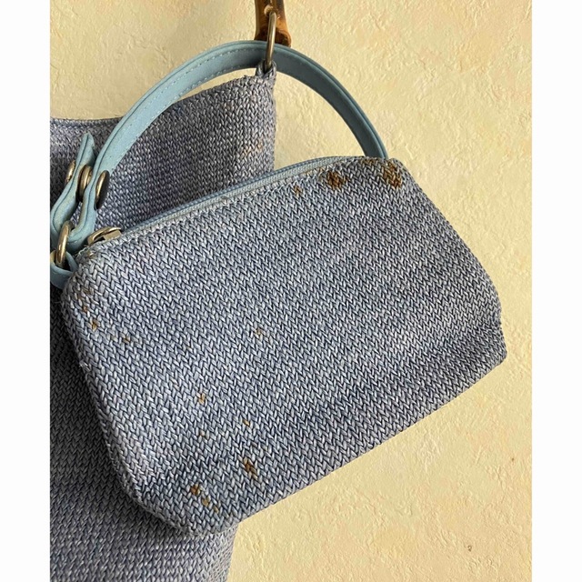 MONICA - バンブー持ち手ブルーバッグ バケツ型バッグ 大きめ Monicaの