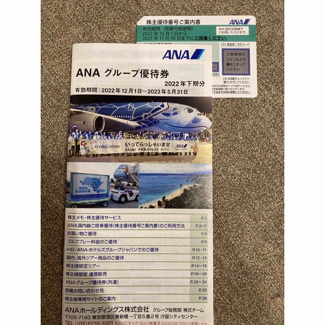 ANA(全日本空輸)(エーエヌエー(ゼンニッポンクウユ))のANA 株主優待券　一枚 チケットの優待券/割引券(その他)の商品写真