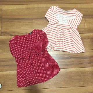 ベビーギャップ(babyGAP)の最終価格！秋冬春♡80サイズ♡長袖ワンピース2枚セット♡ハート＆ボーダー(ワンピース)