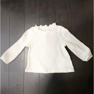 プチバトー(PETIT BATEAU)のプチバトー　襟フリルブラウス（ホワイト）(シャツ/カットソー)