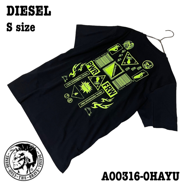 DIESEL(ディーゼル)の【新品】S ディーゼル Tシャツ 半袖 蛍光色プリント バーコード 柄 ブラック メンズのトップス(Tシャツ/カットソー(半袖/袖なし))の商品写真