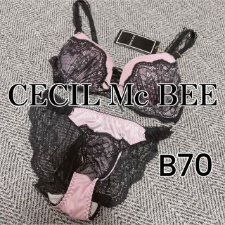 セシルマクビー(CECIL McBEE)のCECIL Mc BEE♡ピンク×ブラックレースブラショーツセット(ブラ&ショーツセット)