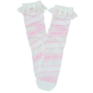 アンジェリックプリティー(Angelic Pretty)のストライプキャンディクルー丈ソックス♡白♡Angelic Pretty♡新品(ソックス)