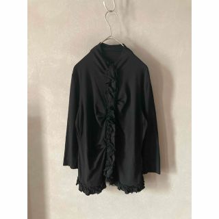 ピノーレ(PINOLE)のPINORE ピノーレ フリル レース カットソー ブラック 黒(Tシャツ(長袖/七分))