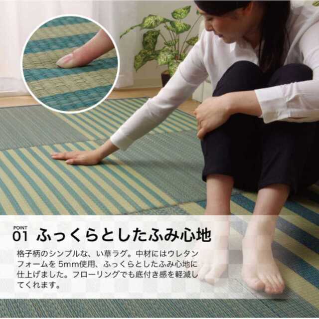 【新品未使用/送料無料】い草 ラグ カーペット ブルー 撥水 約190×190 1