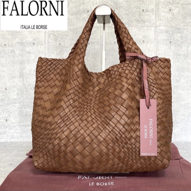 コロン様専用FALORNI イントレチャート ブラウン レザー トートバッグ-