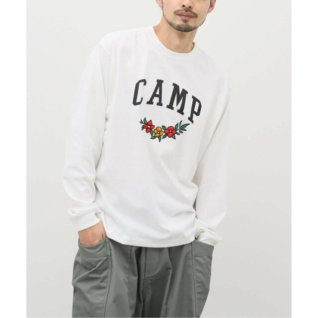 【ホワイト A】刺繍ロングスリーブTシャツ "CAMP"