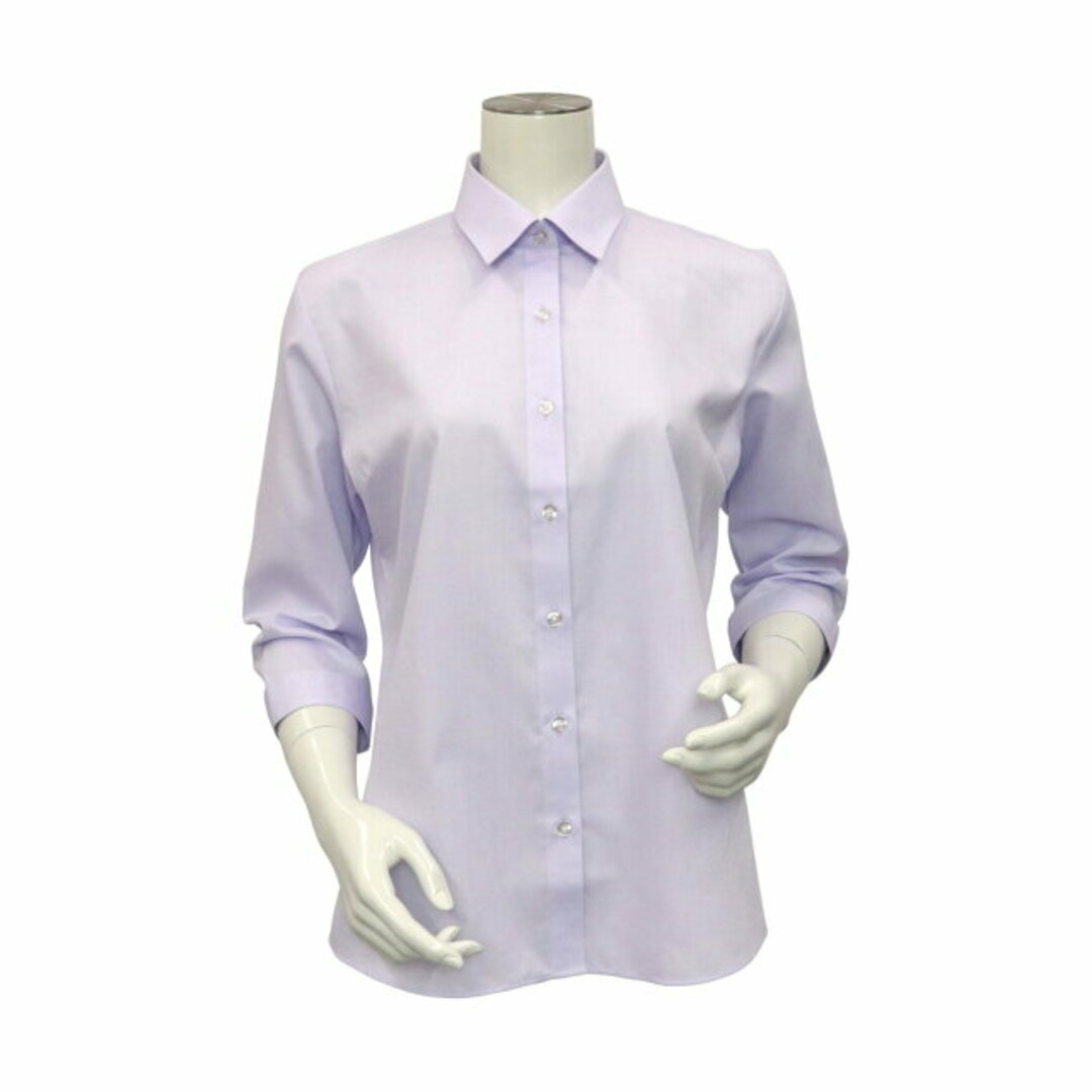 【パープル】(W)形態安定 レギュラー衿 七分袖 レディースシャツ