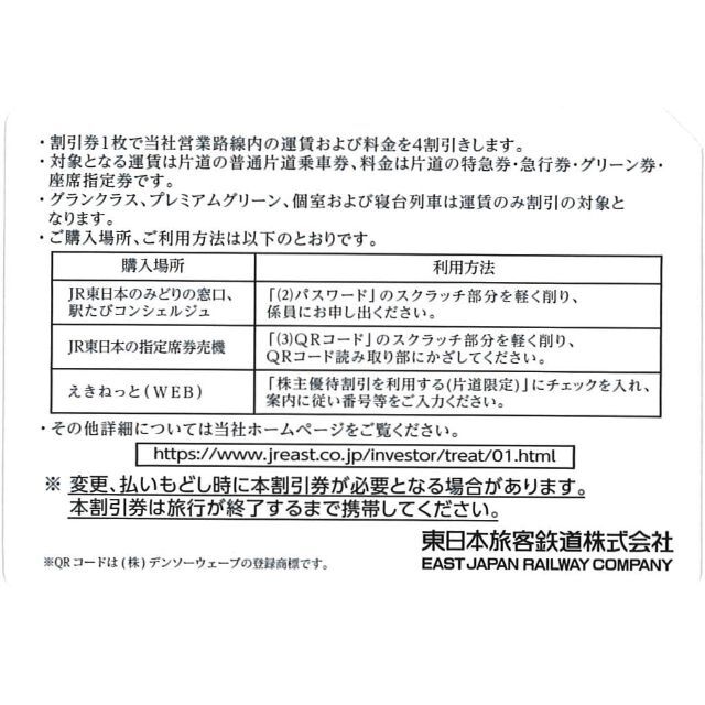 東日本旅客鉄道 株主優待 株主優待割引券(2枚) 有効期限:2023.6.30優待券/割引券