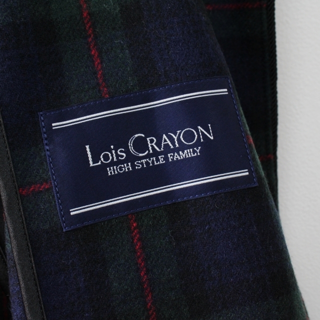 美品 Lois CRAYON ロイスクレヨン ブラックウォッチ切替ケープコート M/ブラック ネイビー アウター【2400013259354】