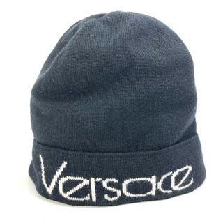 ヴェルサーチ(VERSACE)のヴェルサーチ VERSACE ロゴ  ビーニー ニットキャップ 帽子 ニット帽 ウール ブラック(ニット帽/ビーニー)