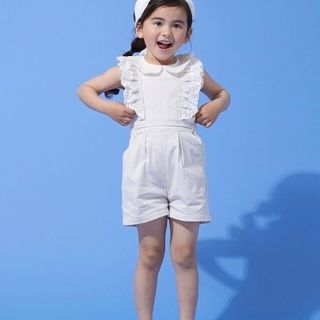 プティマイン(petit main)のpetit mainフリルサロペショートパンツ80サイズマルチカラー新品(パンツ)