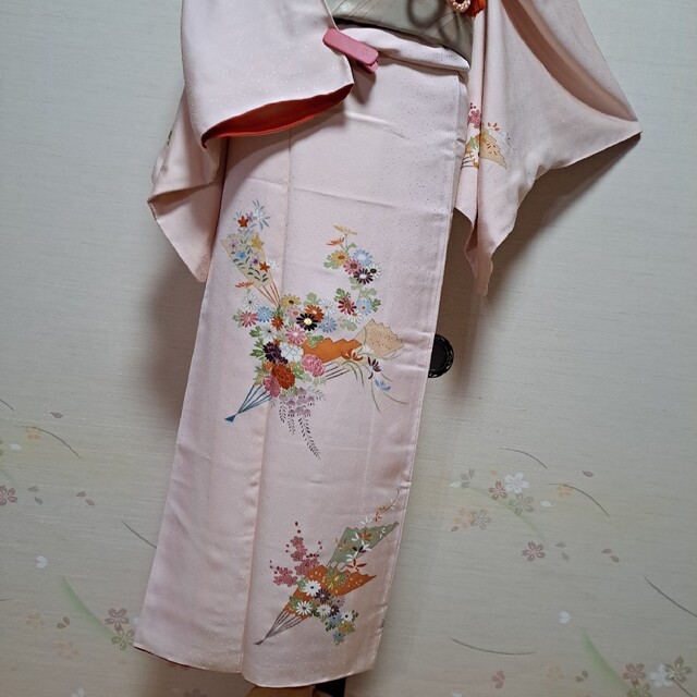 正絹 草花文 扇 刺繍 金彩 付下げ5点セット 正絹 草花文 扇 刺繍 金彩 付下げ5点セット