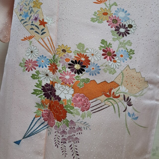 正絹 草花文 扇 刺繍 金彩 付下げ5点セット 正絹 草花文 扇 刺繍 金彩 付下げ5点セット