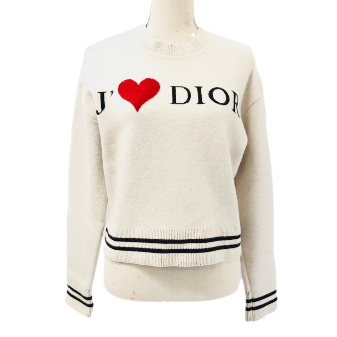 34肩幅[USED/]Dior ディオール ニット・セーター DIOR ディオール ロゴニット アイボリー アイラブディオール サイズ34 ホワイト レッド カシミヤ ナイロン ポリウレタン 34  ai-tdc-003207-4e