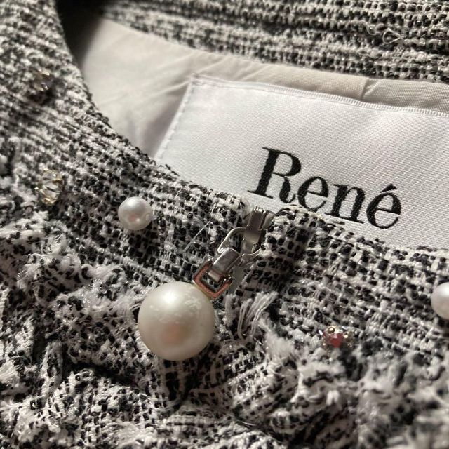 René - 日本製 ルネ ツイード Aラインワンピース パールビジュー René - 日本製 ルネ ツイード Aラインワンピース パールビジュー