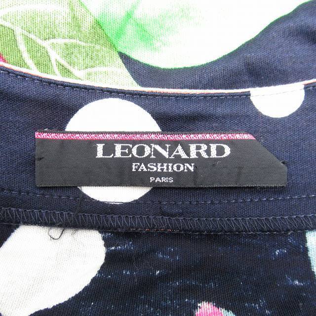 LEONARD(レオナール)のレオナール Tシャツ ロゴ ドット 花 フラワー プリント 半袖 紺/FE3 レディースのトップス(Tシャツ(半袖/袖なし))の商品写真