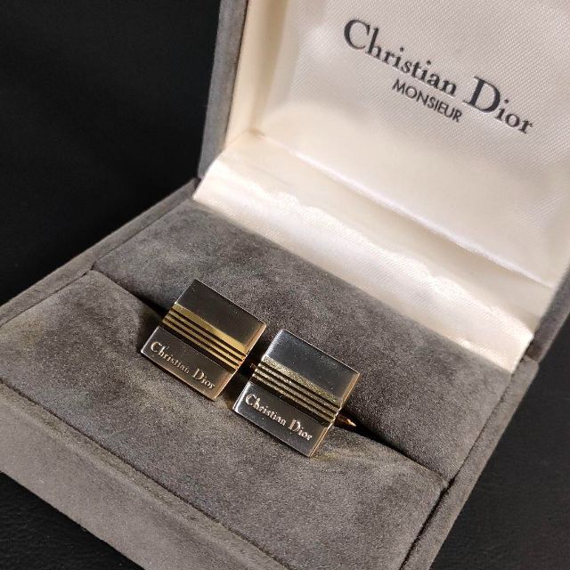 【美品】Christian Dior カフス タイピン ロゴ ゴールド×シルバー