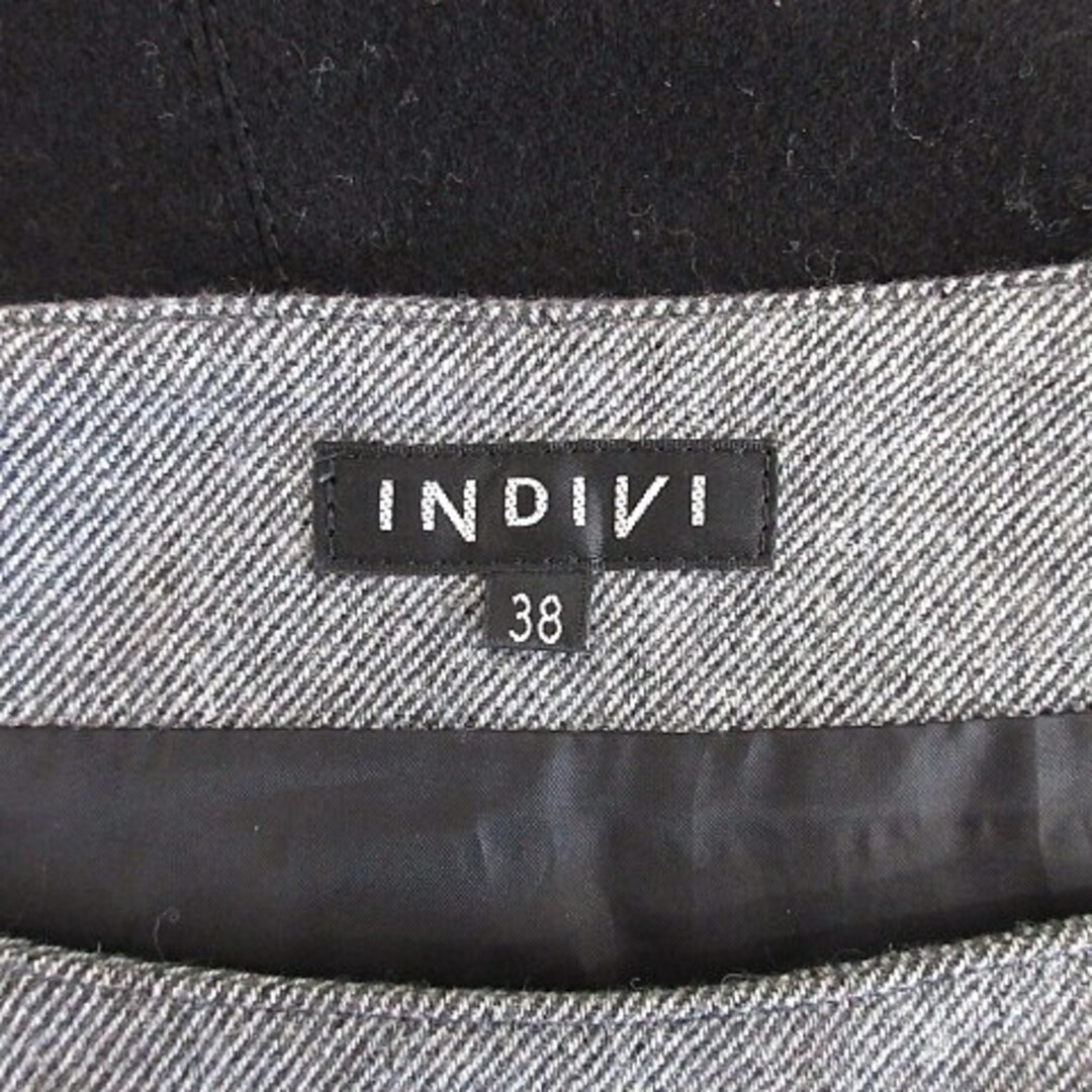 INDIVI(インディヴィ)のインディヴィ ワンピース ひざ丈 フレンチスリーブ 別布 グレー 黒 38 レディースのワンピース(ひざ丈ワンピース)の商品写真