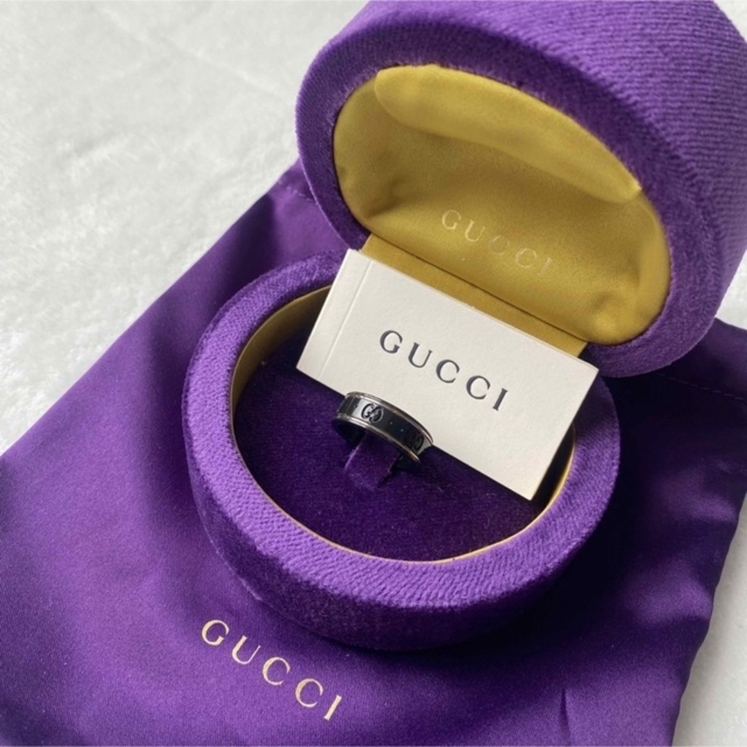 美品 GUCCI グッチ アイコン ブラックコランダム リング 12号-