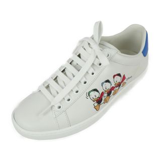 グッチ(Gucci)のGUCCI グッチ DISNEY ディズニー コラボ Ace エース スニーカー 649400 レザー   ホワイト ブルー マルチカラー  Huey Dewey Louie ヒューイ・デューイ・ルーイ ローカットスニーカー 参考サイズ約22cm 35 1/2【本物保証】(スニーカー)