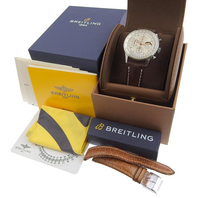 【本物保証】 箱付 新品同様 ブライトリング BREITLING ナビタイマー モンブリラン メンズ 腕時計 ムーンフェイズ クロノグラフ A19030