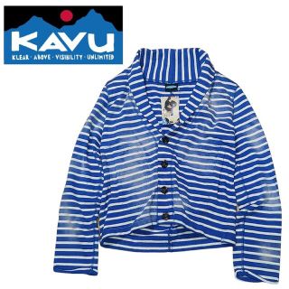 カブー(KAVU)のカブー　KAVU　ボーダー柄　スウェット　カーディガン　ショールカラー　ブルー(カーディガン)