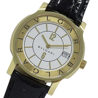 ブルガリ(BVLGARI)のブルガリ BVLGARI 時計 メンズ ブランド ソロテンポ デイト クオーツ QZ 750YG レザー ST35G ゴールド ホワイト ブラック 磨き済み(腕時計(アナログ))